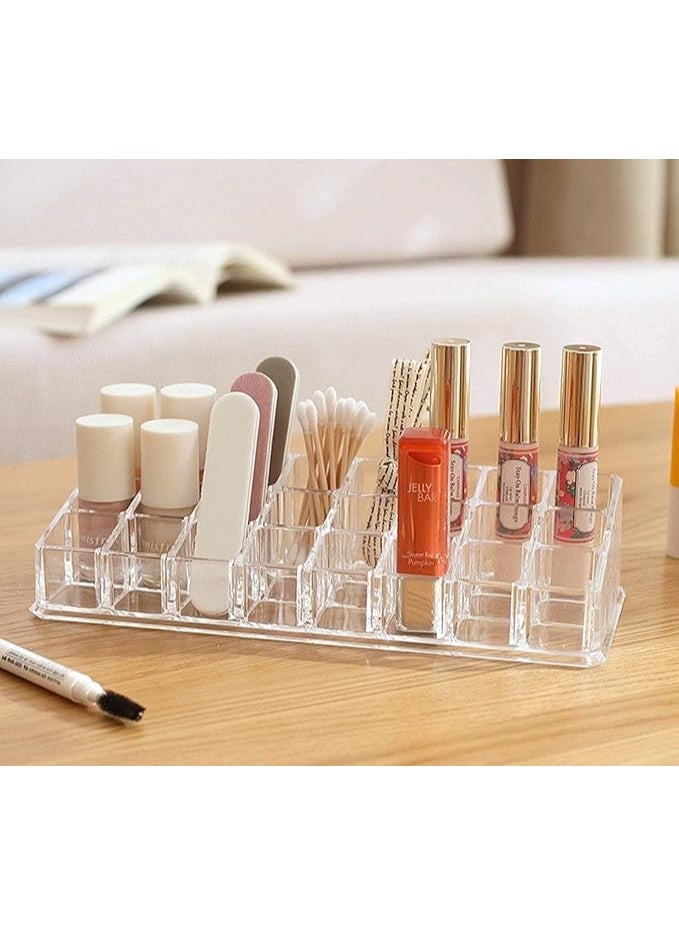 حامل أحمر الشفاه - منظم أحمر الشفاه، صينية حامل شفافة بـ 24 قسماً، مناسب لأحمر الشفاه، أقلام التحديد، الماسكارا، الفرش، العطور، علبة عرض مستحضرات التجميل (23 × 9 سم) - Image 4